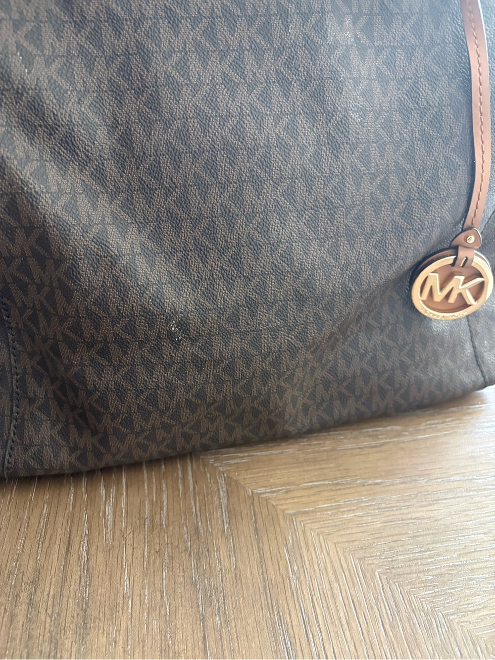 Michael Kors Brown MK Signature Satchel with Tan Handles - Picture 8 of 10